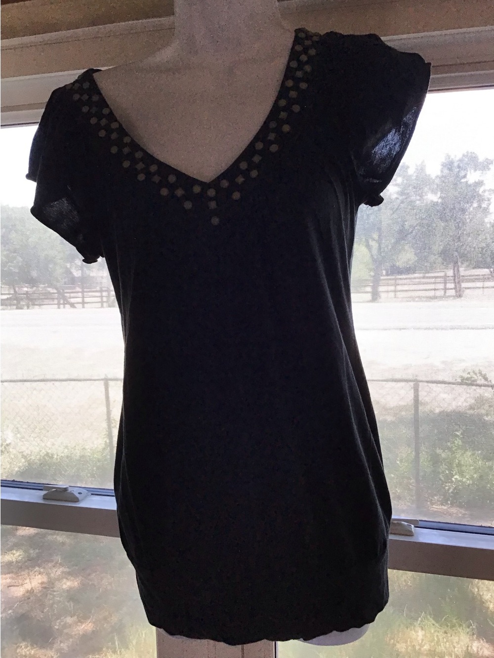 FANG Black V-Neck Short Sleeve Top